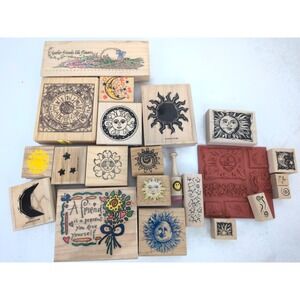 Rubber Stamp Lot Sun Face Moon Star Celestial  New Inkadinkadoo Happen Up Night